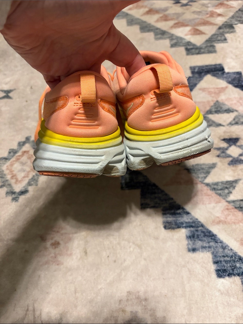 Hoka Bondi 8 Coral Peach & Yellow Performance Running Shoes 9 B - Picture 5 of 8